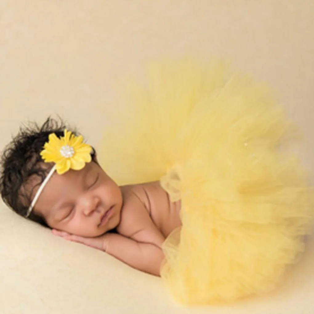 Cute Princess Newborn Photography Props Infant Costume Outfit with Flower Headband Baby Girl Summer Dress
