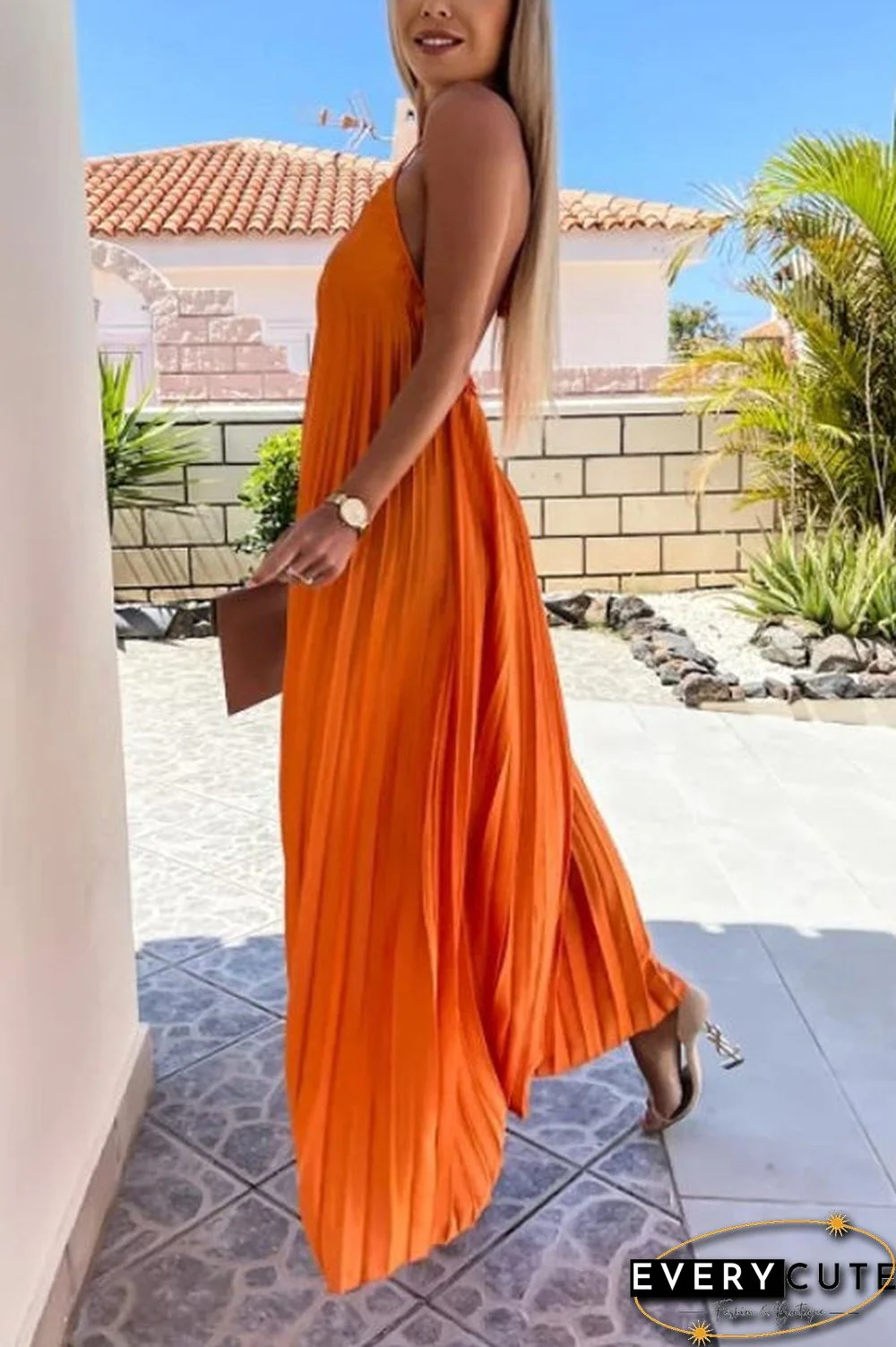 Breeze Slip Pleated Maxi Dress