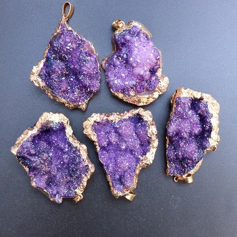 5 Pieces Elegant Irregular Natural Stone Plating Pendant Necklace