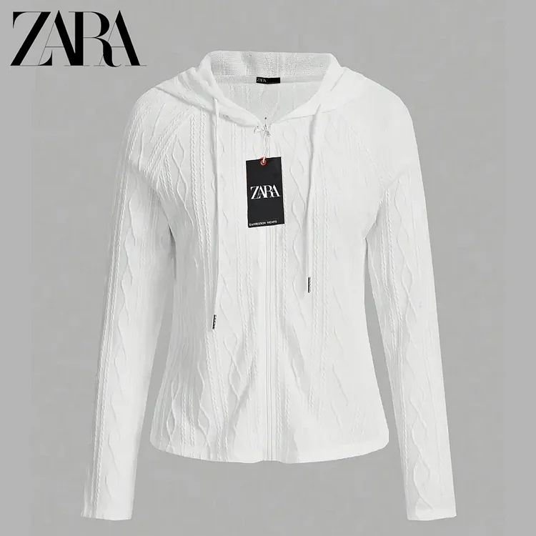 Pleten&yacute; kardigan ZARA s jednobarevn&yacute;m zipem