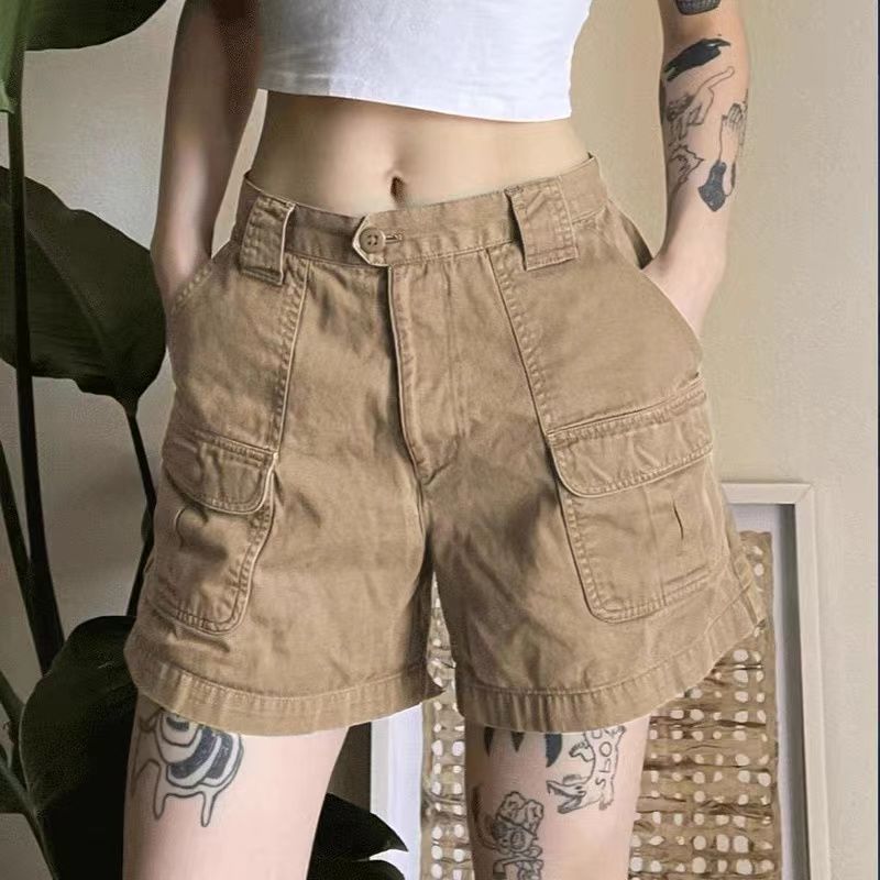 Thingsroom 2025 Y2k Vintage Streetwear Cargo Denim Shorts Women American Retro Harajuku Solid Loose Jeans Casual Pocket 2025 Summer Chic