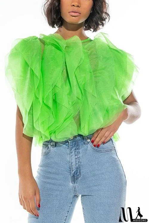 Ruffled Feathers Sleeveless Tulle Top