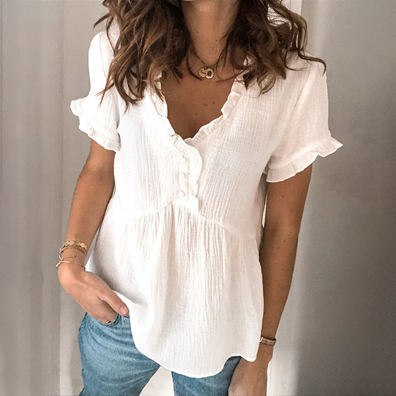 Women's Vintage Fungus Edge Design Cotton Linen Shirt elevenforest