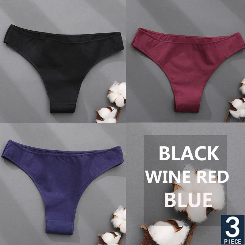 FINETOO 3PCS/Set Cotton Thong Women's Underwear M-XXL Woman Bikini Underpants Femme 7 Colors Breathable Girls Lingerie Panties