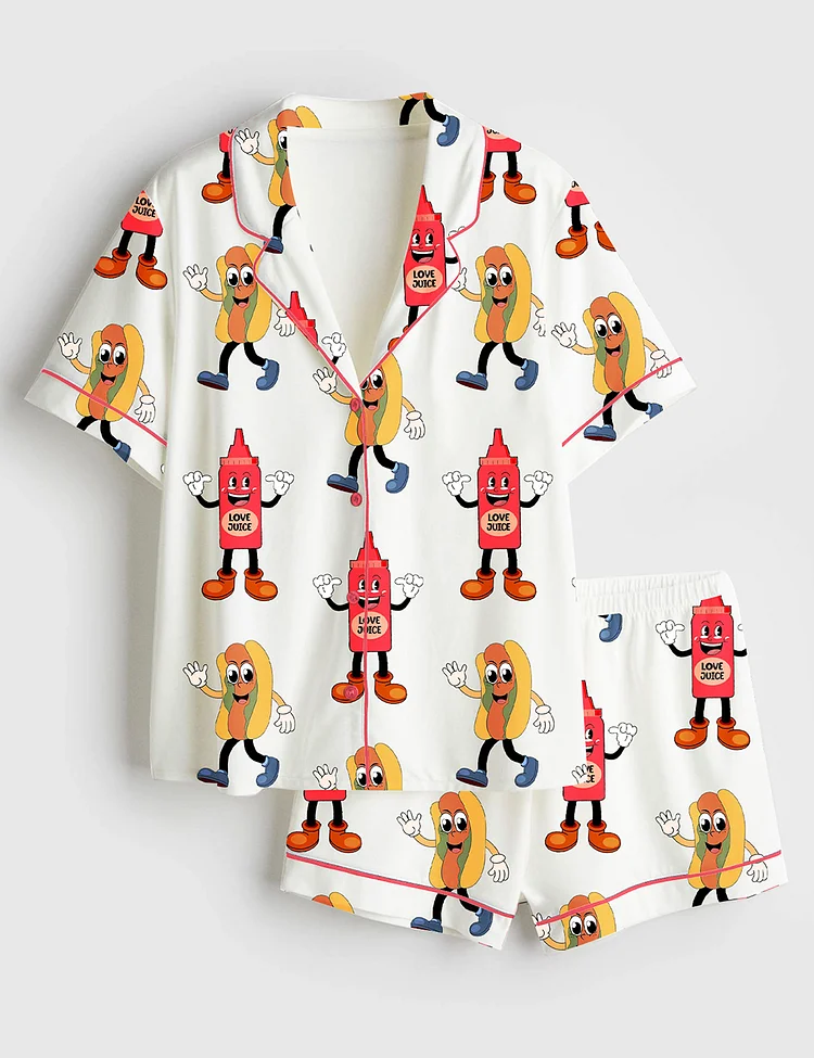 Women&rsquo;s I Squirt On Juicy Wieners Raunchy Adult Humor Print Short Sleeve Satin Pajama Set