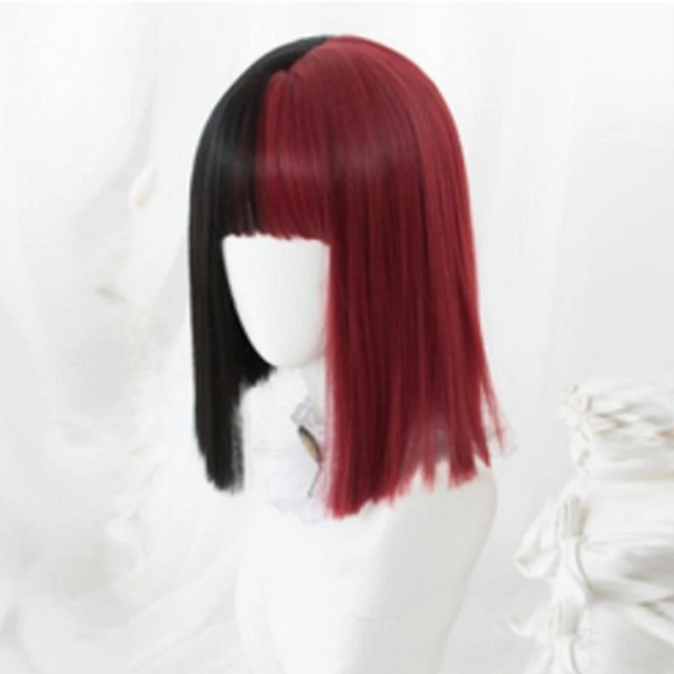 Split Girl Red&Black Wig
