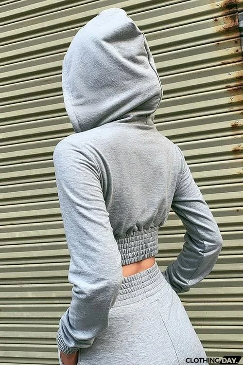 Drawstring Crop Hoodie Pants Set