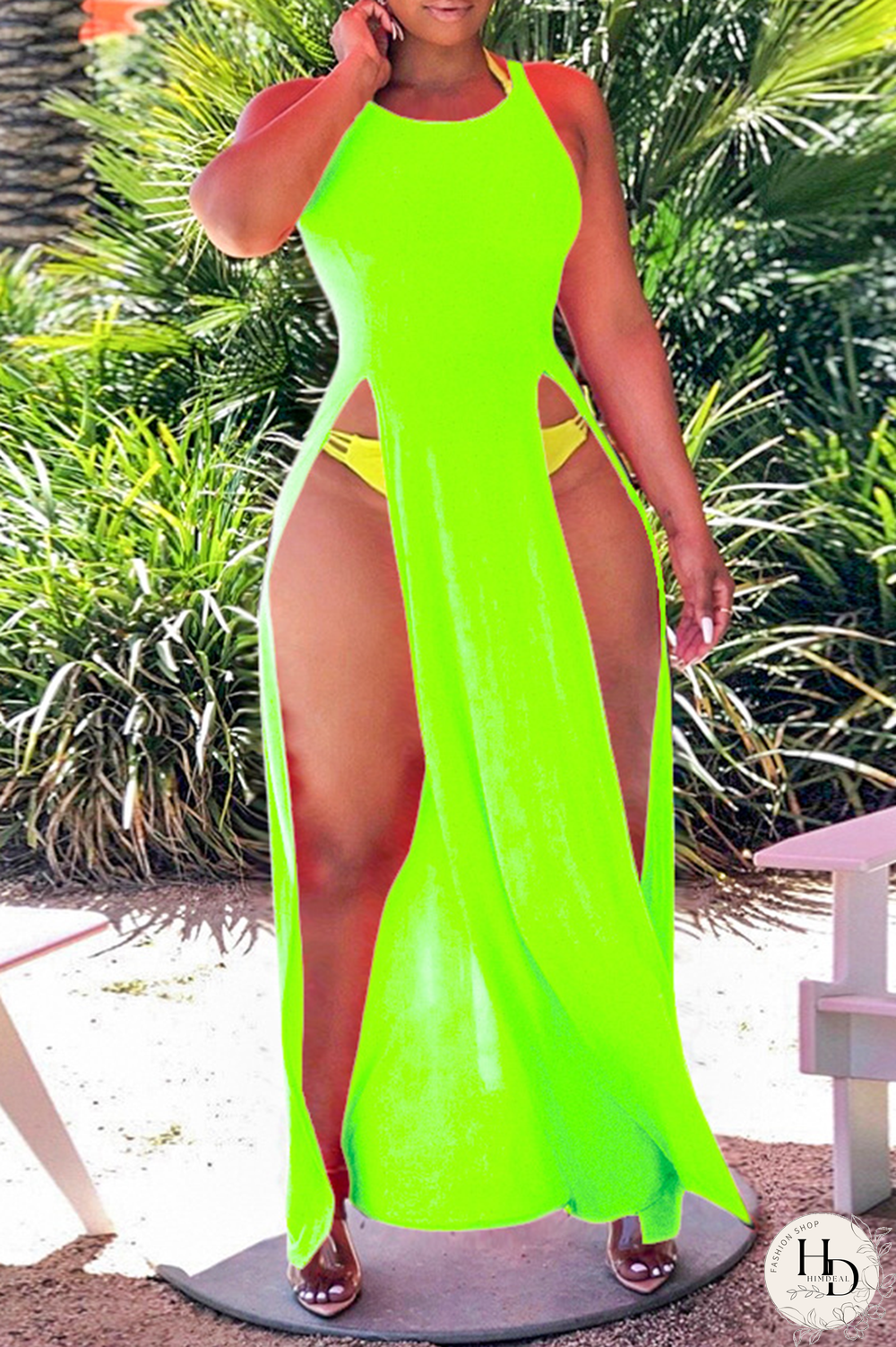 Tangerine Sexy Solid High Opening O Neck Irregular Dresses