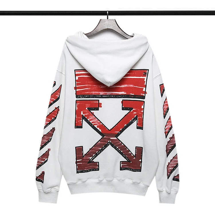 off White Hoodie Autumn and Winter Graffiti Arrow Print Long Sleeve Hooded Sweater