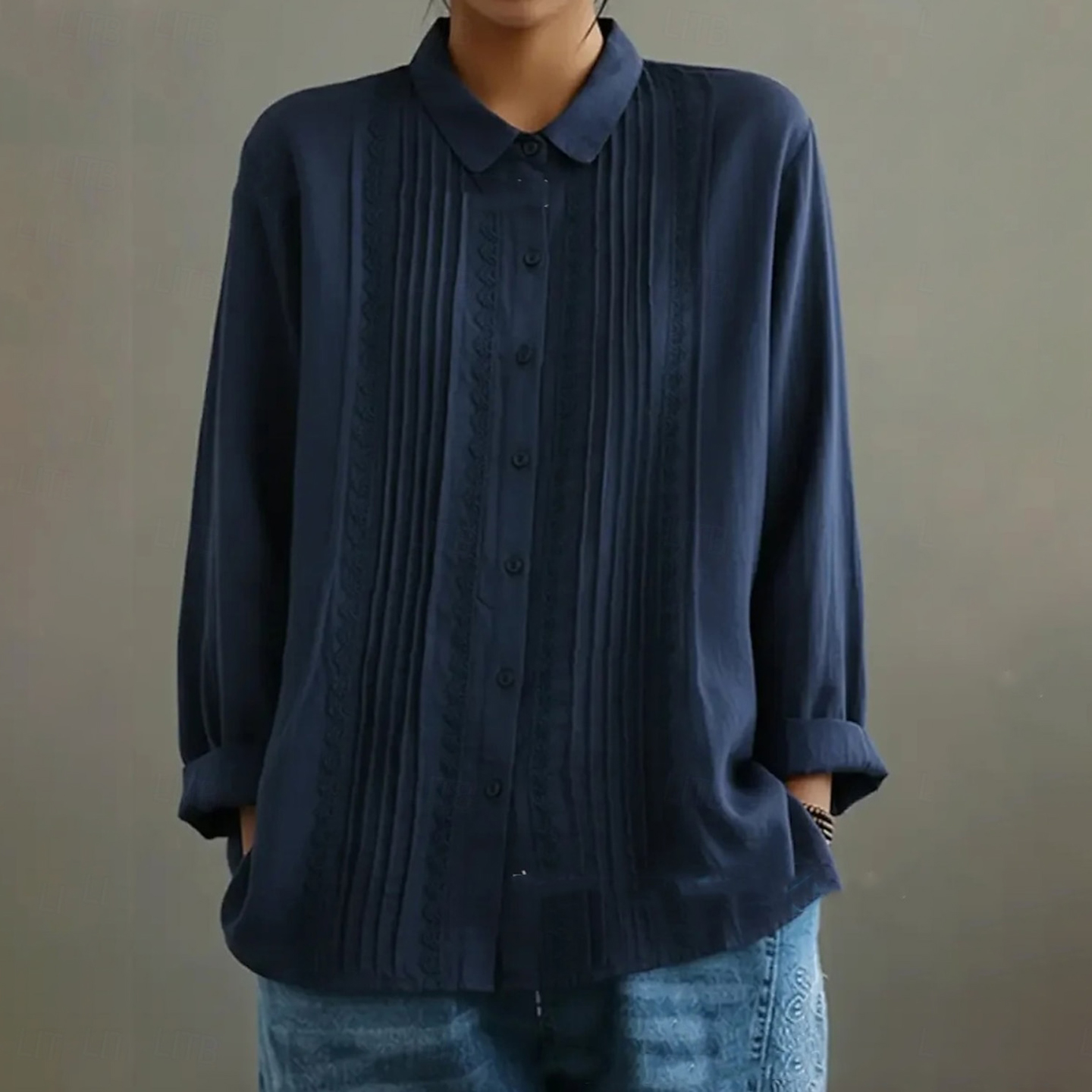 Women's Casual Shirt Button Up Lace Linen Blend Blouse wearshes