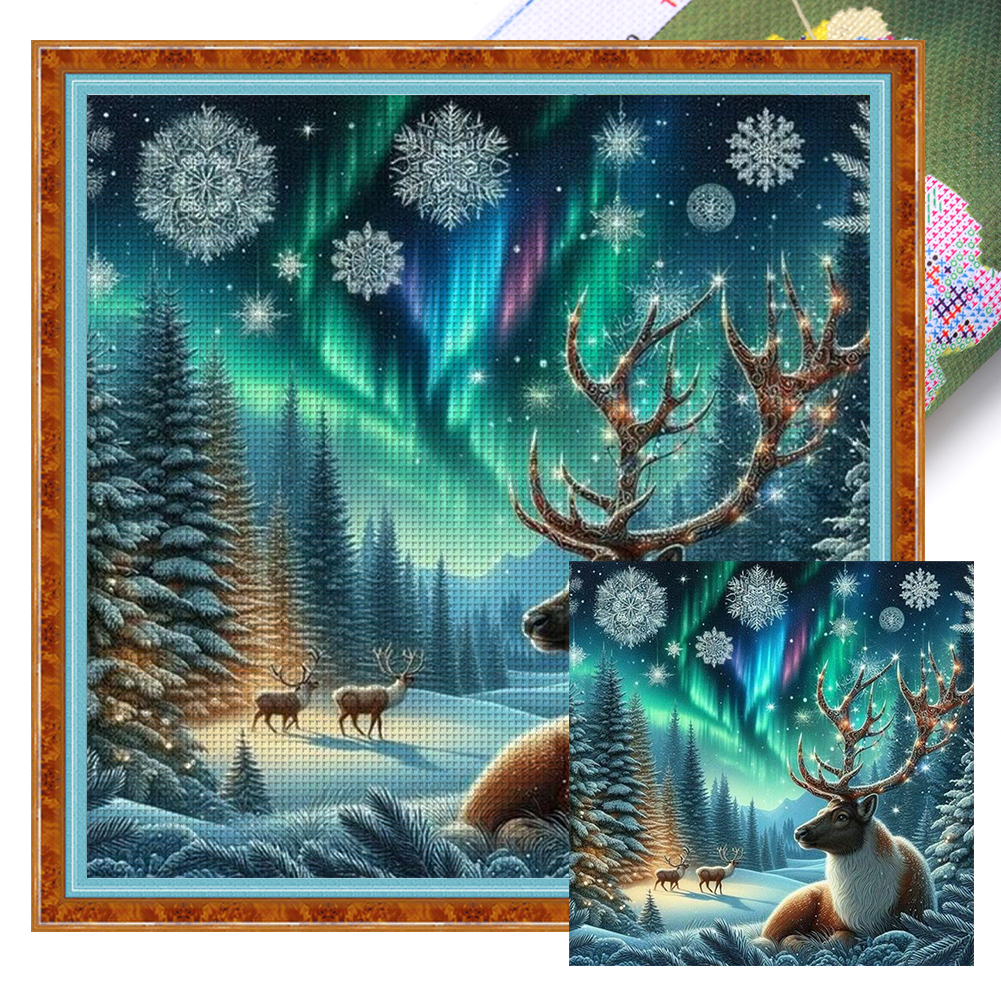 Aurora Elk Full 14CT Pre-stamped Canvas(40*40cm) Cross Stitch