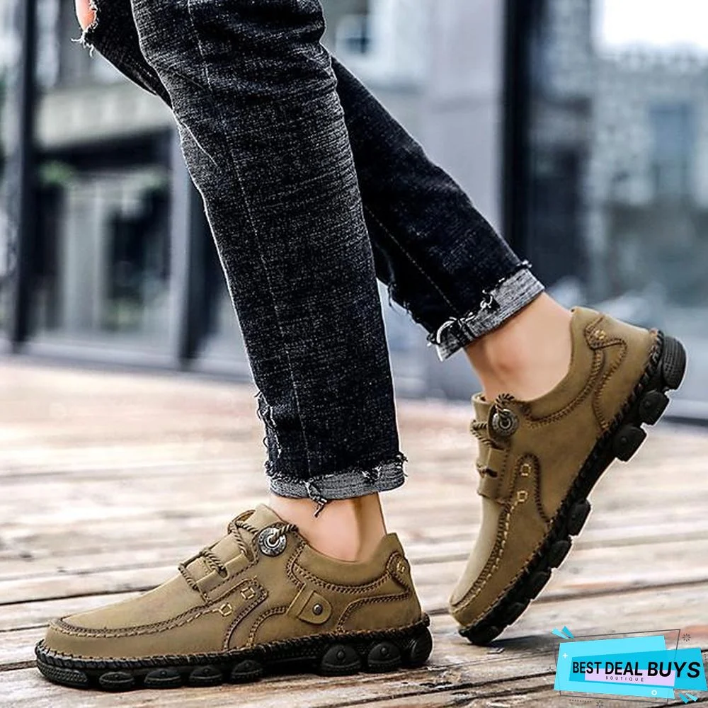 Men's Spring / Fall Casual / British Daily Outdoor Oxfords Hiking Shoes / Walking Shoes Faux Leather Non-Slipping Wear Proof Black / Yellow / Khaki