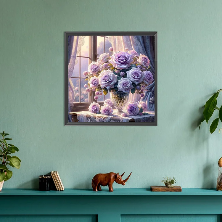 Blue And Purple Flower In Vase Art - Diamond Paintings 