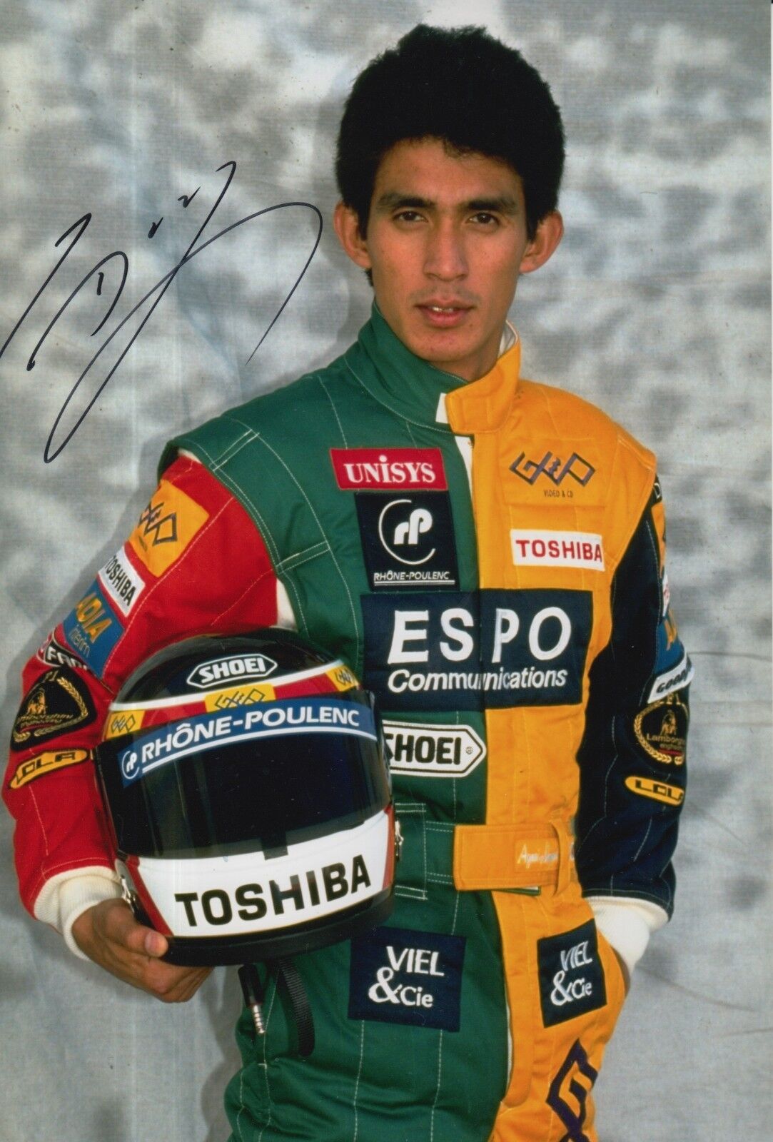 Aguri Suzuki Hand Signed Espo Larrousse F1 12x8 Photo Poster painting 2.