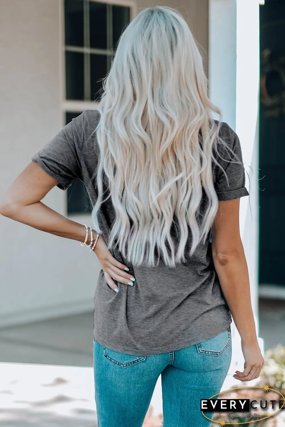 Gray Valentine's Day Large Heart Shape Print Graphic T Shirt