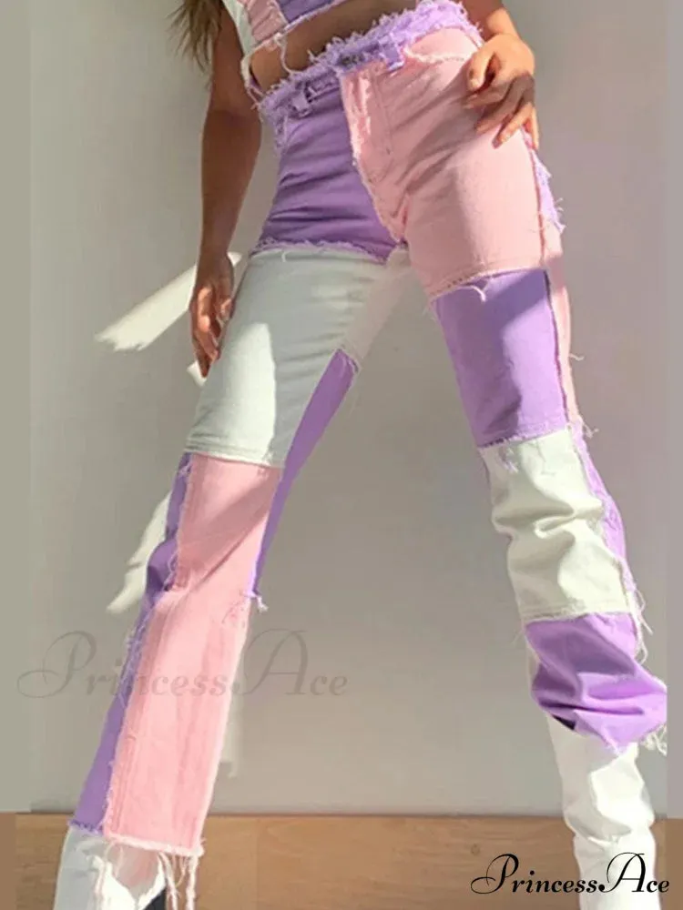 High Street Variegated Patchwork Jeans