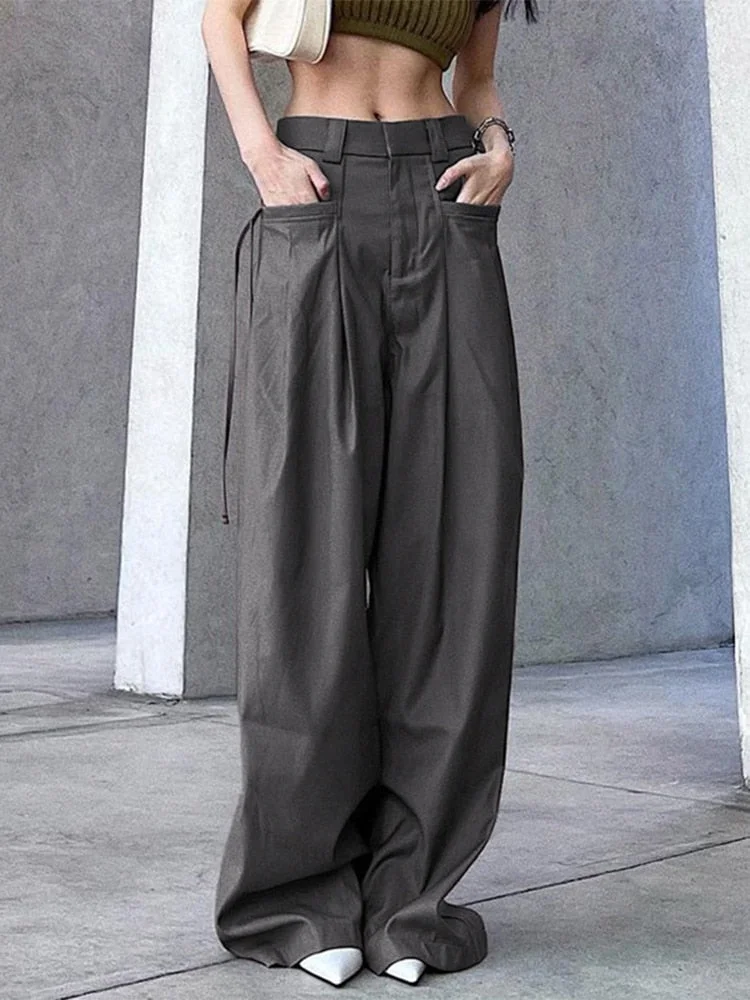 Jacqueline Summer Drawstring Zip Cargo Pants Women y2k clothes Loose Hip Hop Trousers Jogger Fashion Casual Retro Wide Leg Pants