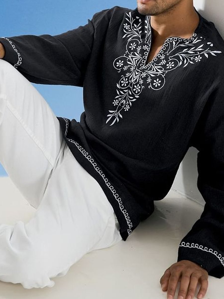 Men's Vintage cotton linen long sleeved shirt