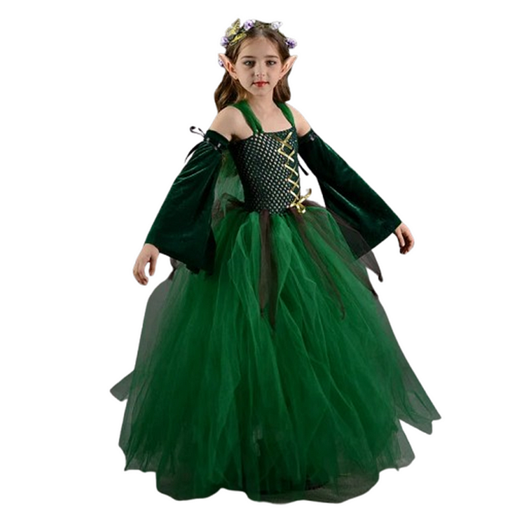 Kids Children Green Forest Elf Dress Outfits Cosplay Costume Carnival Suit