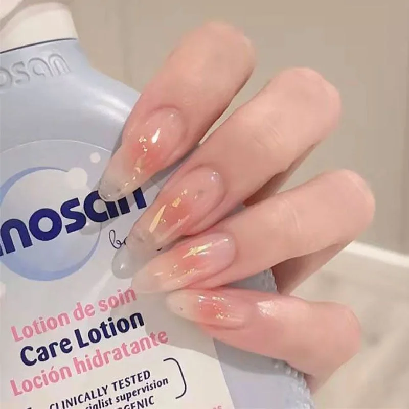 24pcs false press on nails pink color oval head Mid-length Wear  Finished product wearable full cover fake nail tips for girls 515-Nail Inspo