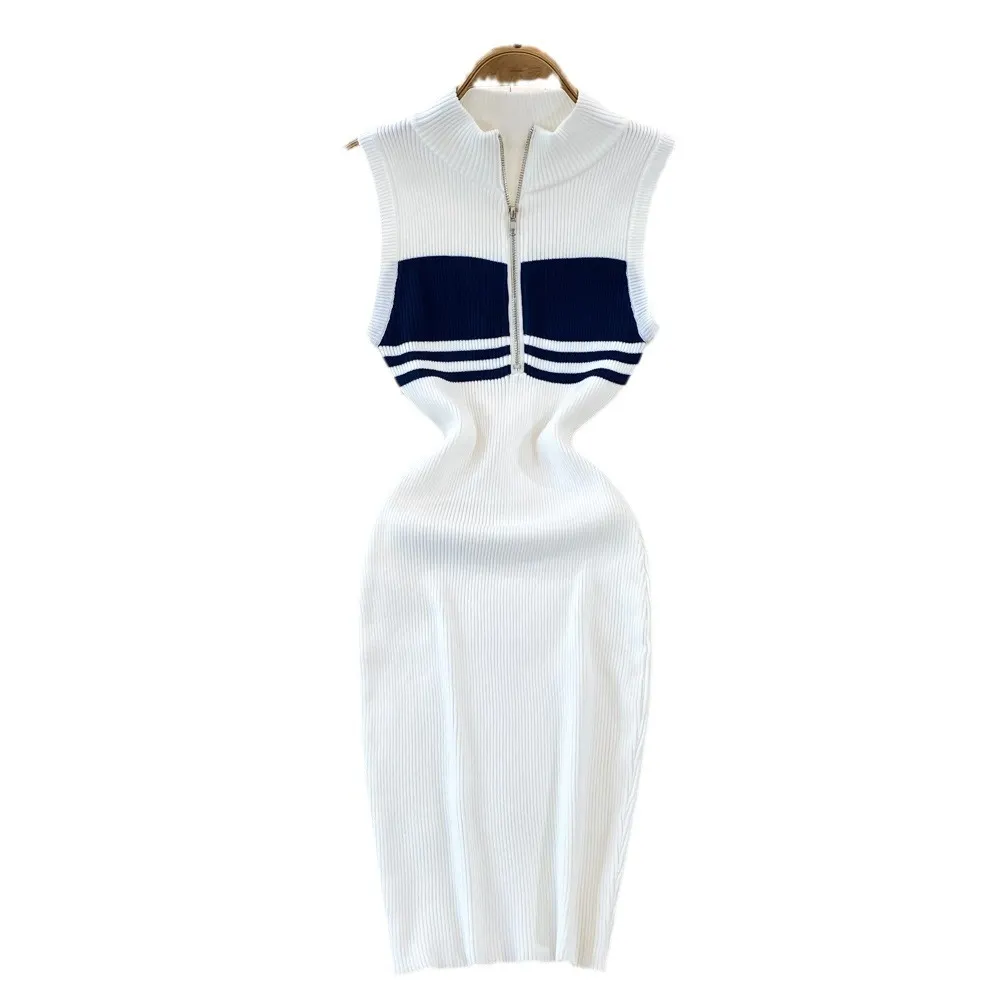 Churchf Churchf Collar Striped Knitted Vest Dress Summer High-End Sensiastic Hottie Sexy Slimming Bag-Butt Dress