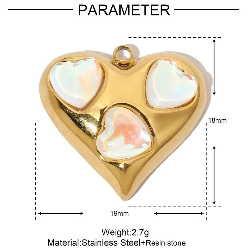 3 PCS/Package 304 Stainless Steel Rhinestones Heart Shape Pendant Jewelry Accessories