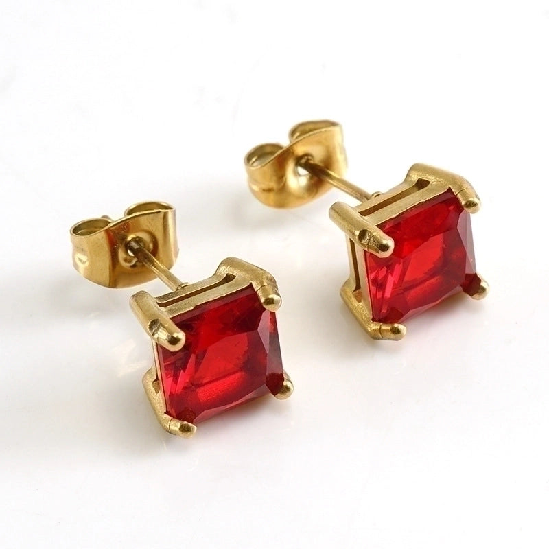 1 Pair Retro Square Inlaid Zircon 304 Stainless Steel Zircon 18K Gold Plated Stainless Steel Earrings