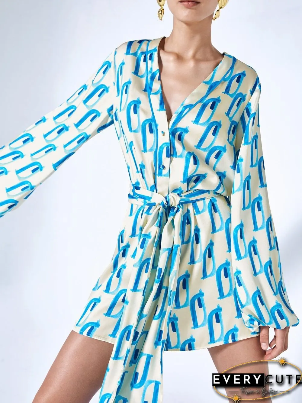 Women'S Dresses Home Casual Printed Long Sleeve Dress