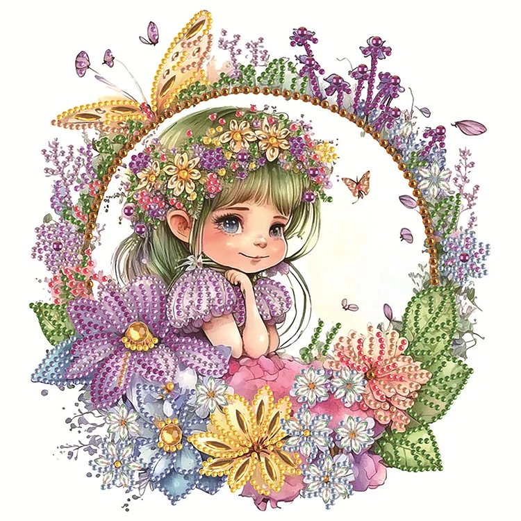 Partial Special-Shaped Diamond Painting - Wreath Fairy Girl 30*30CM