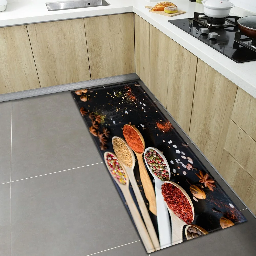 Spices Kitchen Mat Home Entrance Doormat Hallway Balcony Bathroom Anti-Slip Rug Bedroom Living Room Floor Decoration Long Carpet