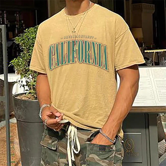 Men's Street Retro California Print Short Sleeve T-Shirt
