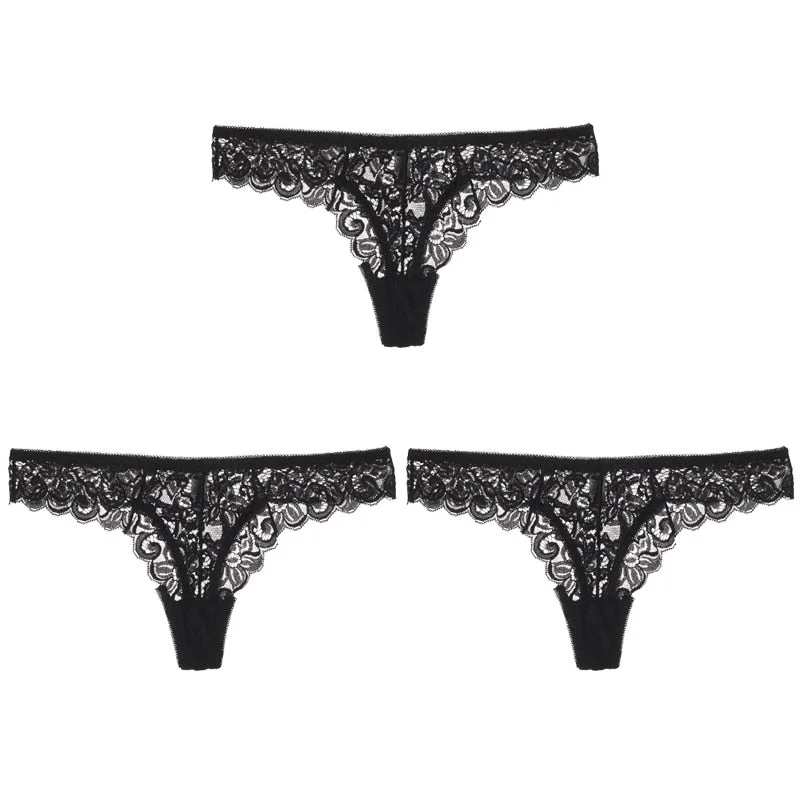 CINOON 3PCS/Set Sexy Panties Women Low-waist Briefs Female Lace Embroidery Underwear Transparent G String Underpant Lingerie