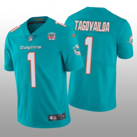 Men's Miami Dolphins #1 Tua Tagovailoa 2022 Aqua With 50th Perfect Season Patch Limited Stitched Jersey IYE9