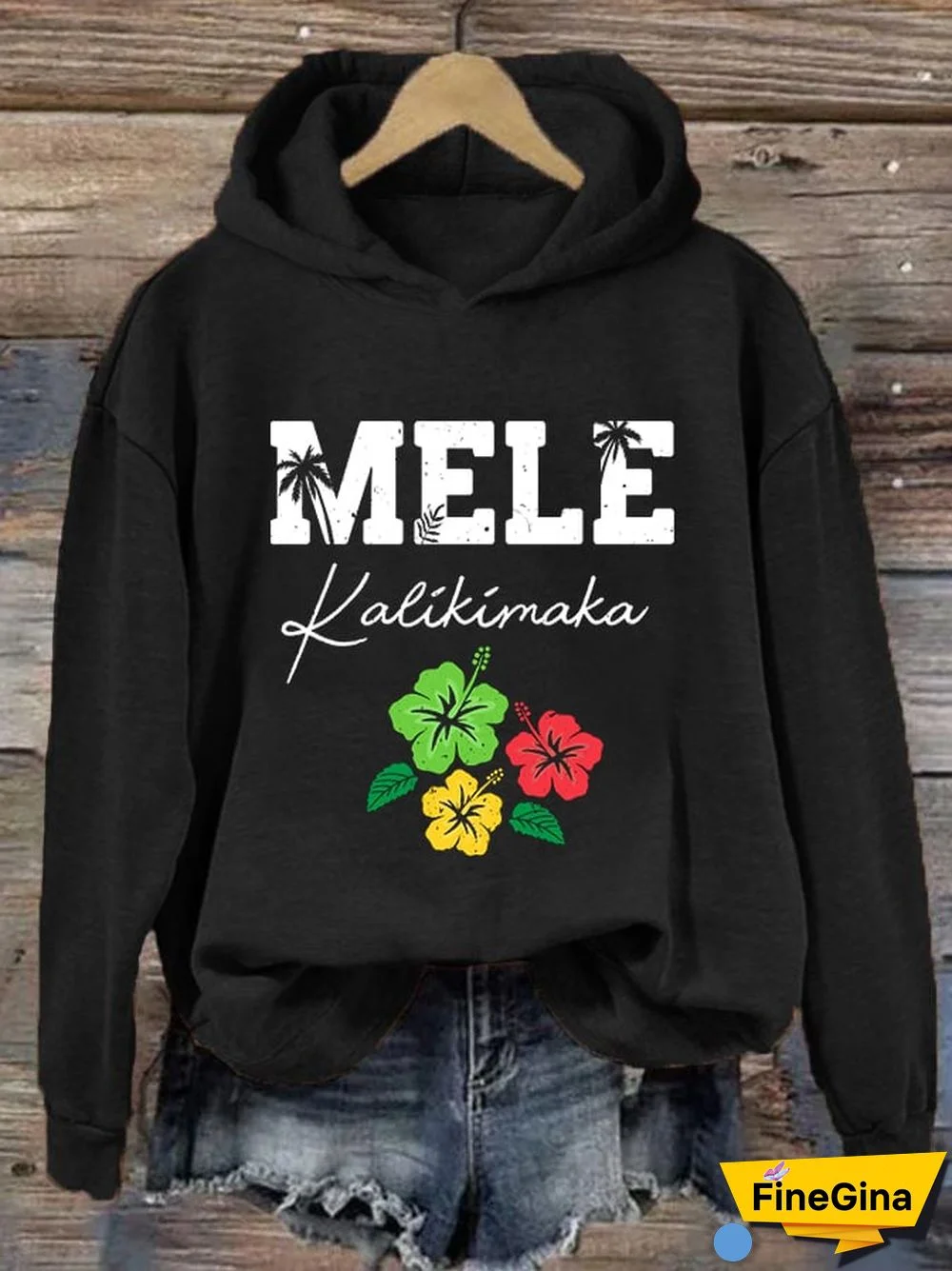 Women's Hawaiian Christmas Mele Kalikimaka Hibiscus Palm Tree Hoodie