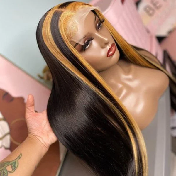 Honey Brown Piano Colored Straight Lace Frontal Wig