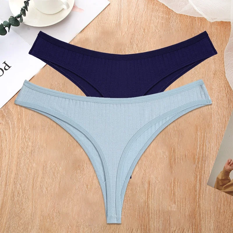 FINETOO 2PCS/Set S-XL G-string Cotton Women Lingerie Panties Thong Female Underwear Sexy Pantys Underpant Girl Intimates Thongs