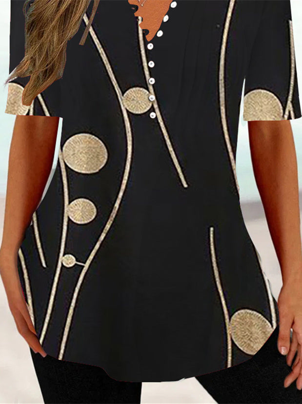 Women Half Sleeve V-neck Solid Color Dress