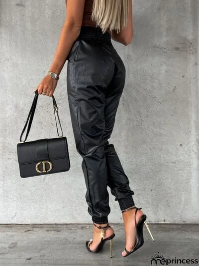 Smocked High Waist Pants with Pockets