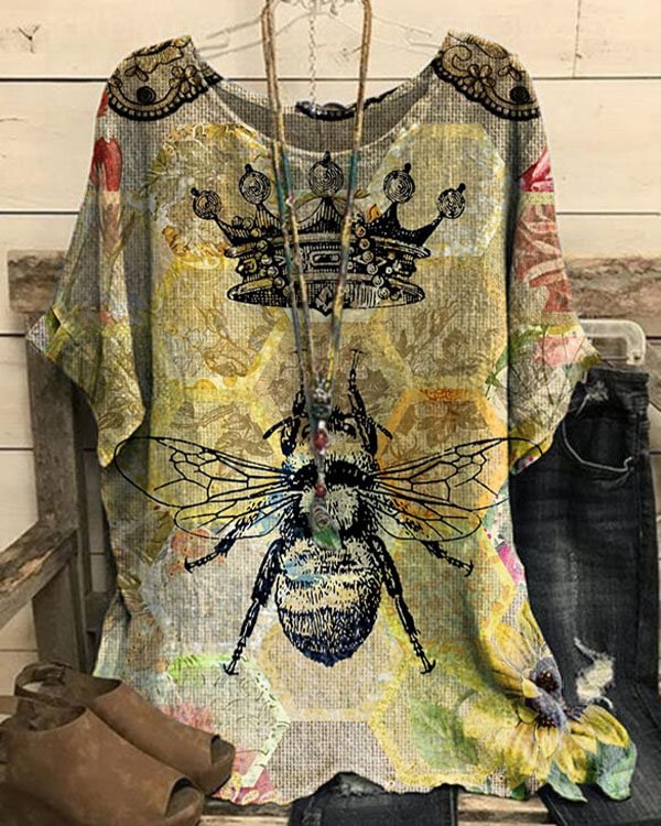 Vintage Bee Flower Casual Tee
