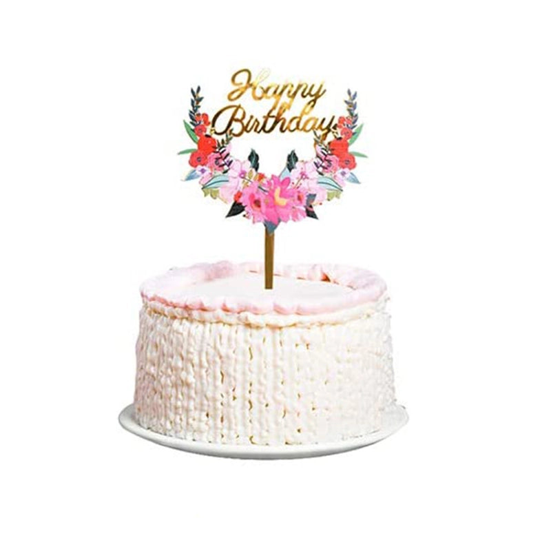 Acrylic Cake Topper Ins Style Floral Uv Color Printing Happy Birthday Dessert Decoration Plugin