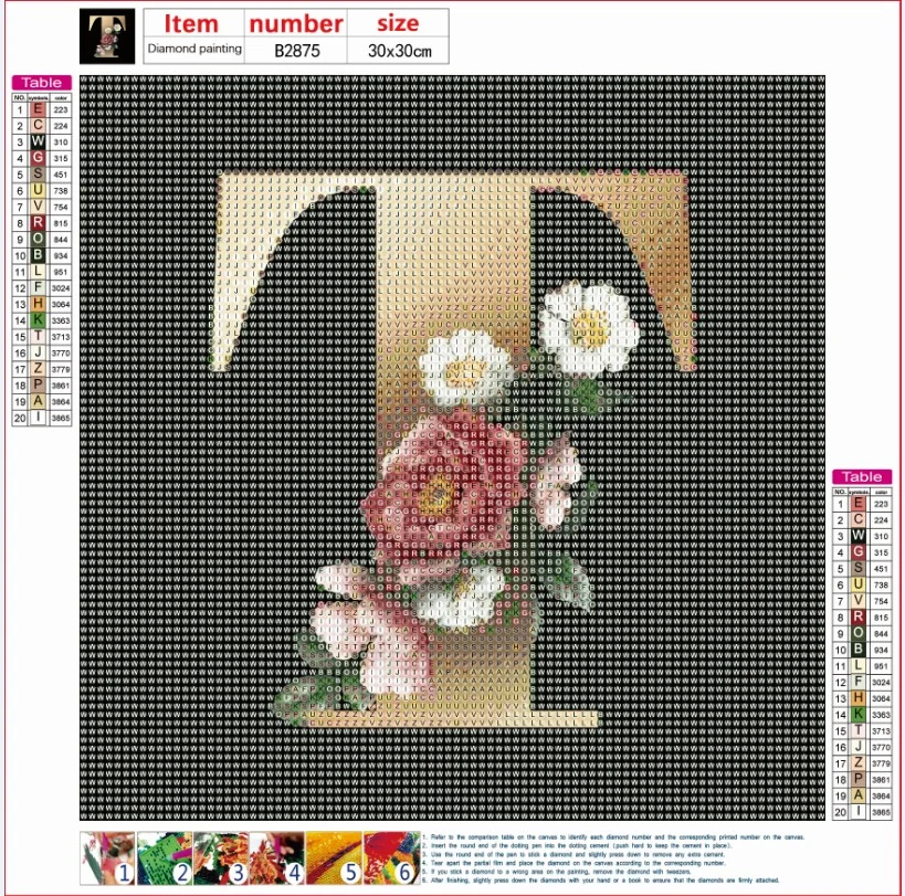 Diamond Painting - Full Round Drill - Flower Alphabet(30*30cm)