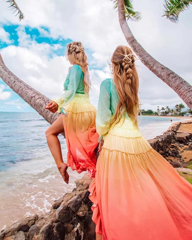 BOHO INSPIRED rainbow HIGH LOW DRESS V-neck Tiered ruffle trim Summer dress holiday long beach dress 2020 chic boho dress women