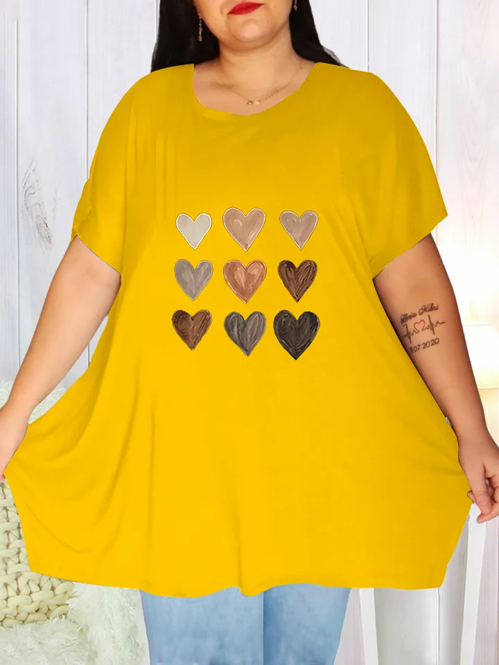 Round Neck Heart Print Women's T-Shirt
