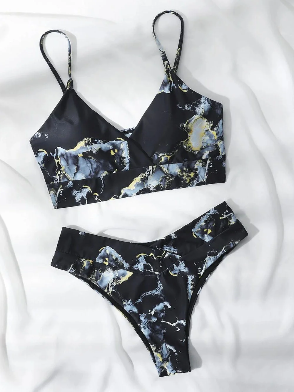 2021 New Print Sport Bandeau Push up Bikinis Sexy Marble Women Swimsuit High Waist Swimwear Women bathing suit Beach wear