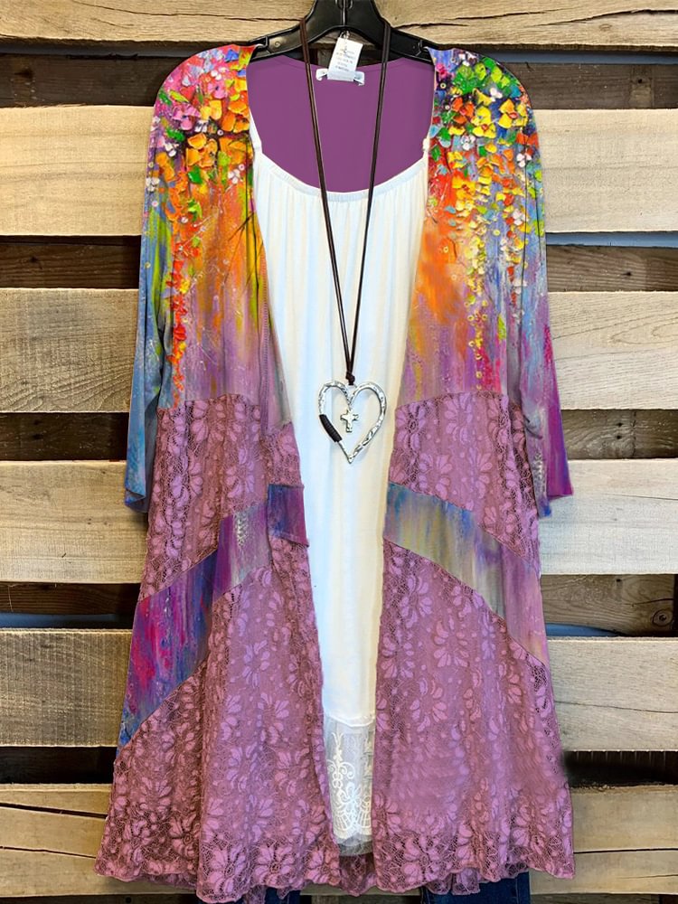 Plus Size Casual Printed Kimono Jacket P179147089