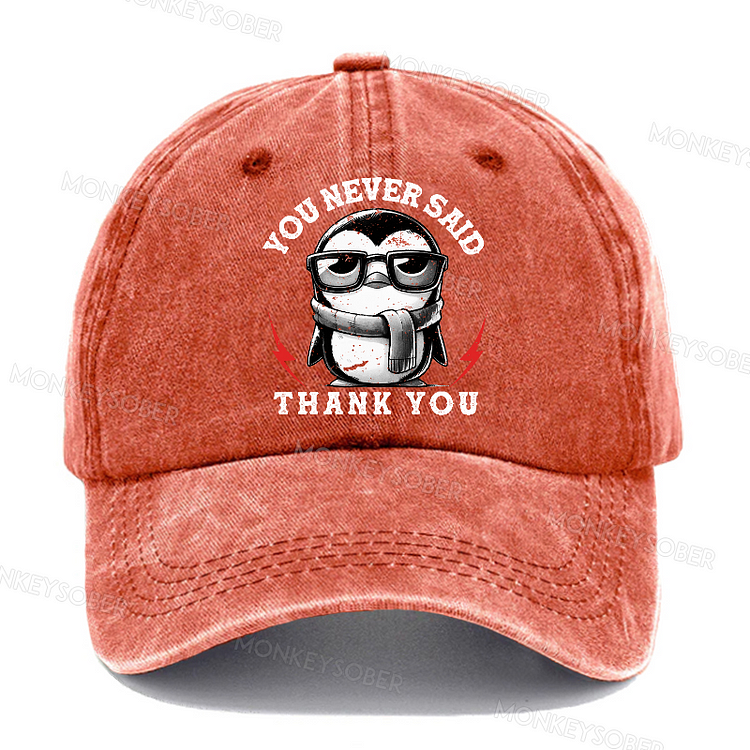 Penguin You Never Said Thank You Sarcastic Washed Baseball Caps