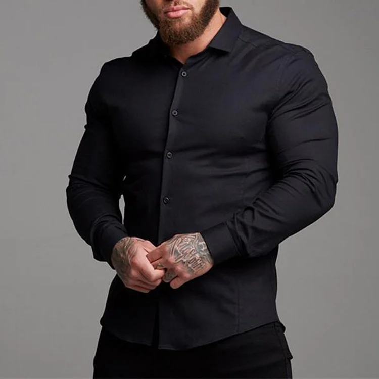 VChics Lapel Long-Sleeved Stretch Anti-Wrinkle Formal Shirt