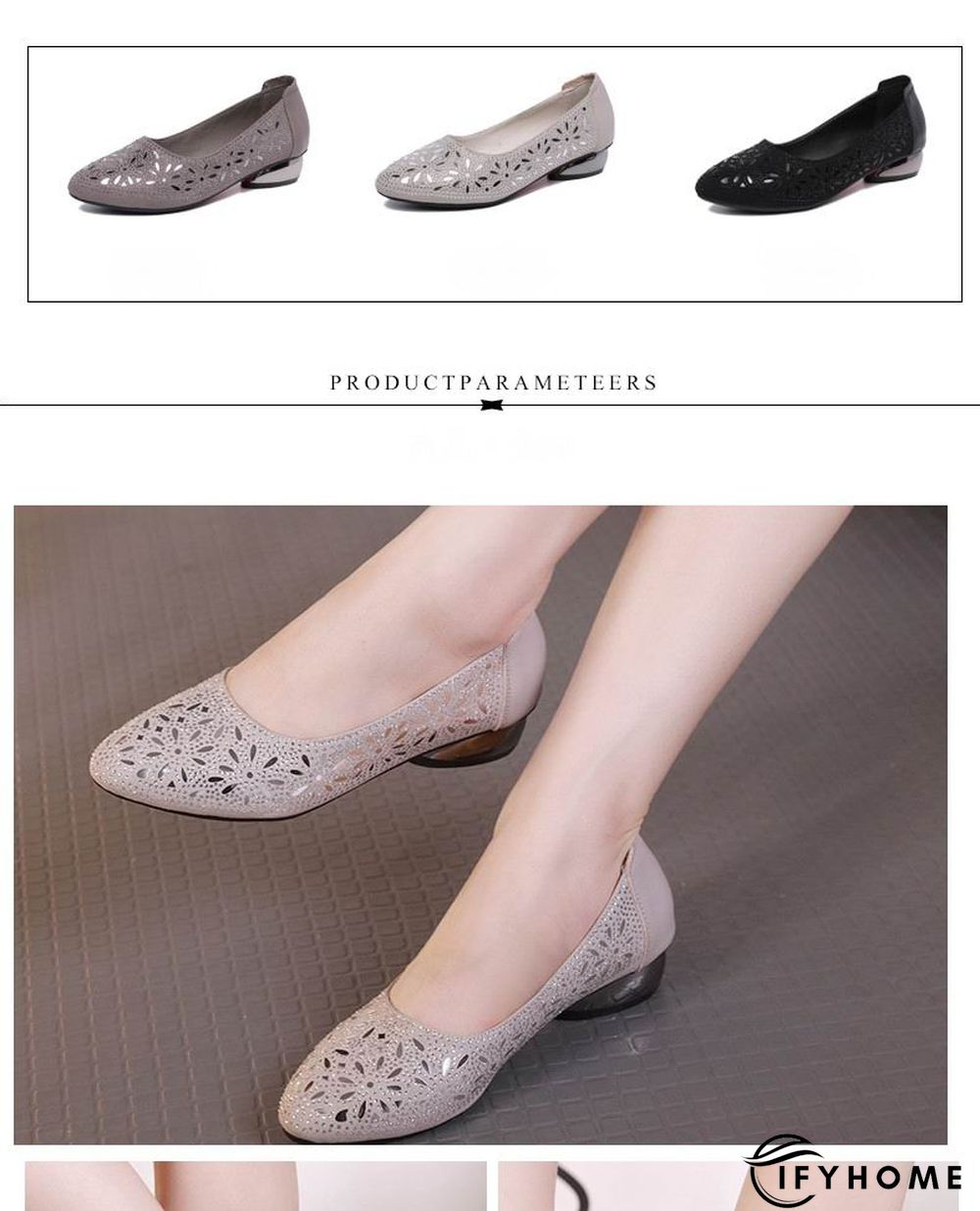 Crystal Low Heels Women shoes Soft Genuine Leather Female Shoes Women Slip On Footwear Square Heel Ladies Shoes | IFYHOME