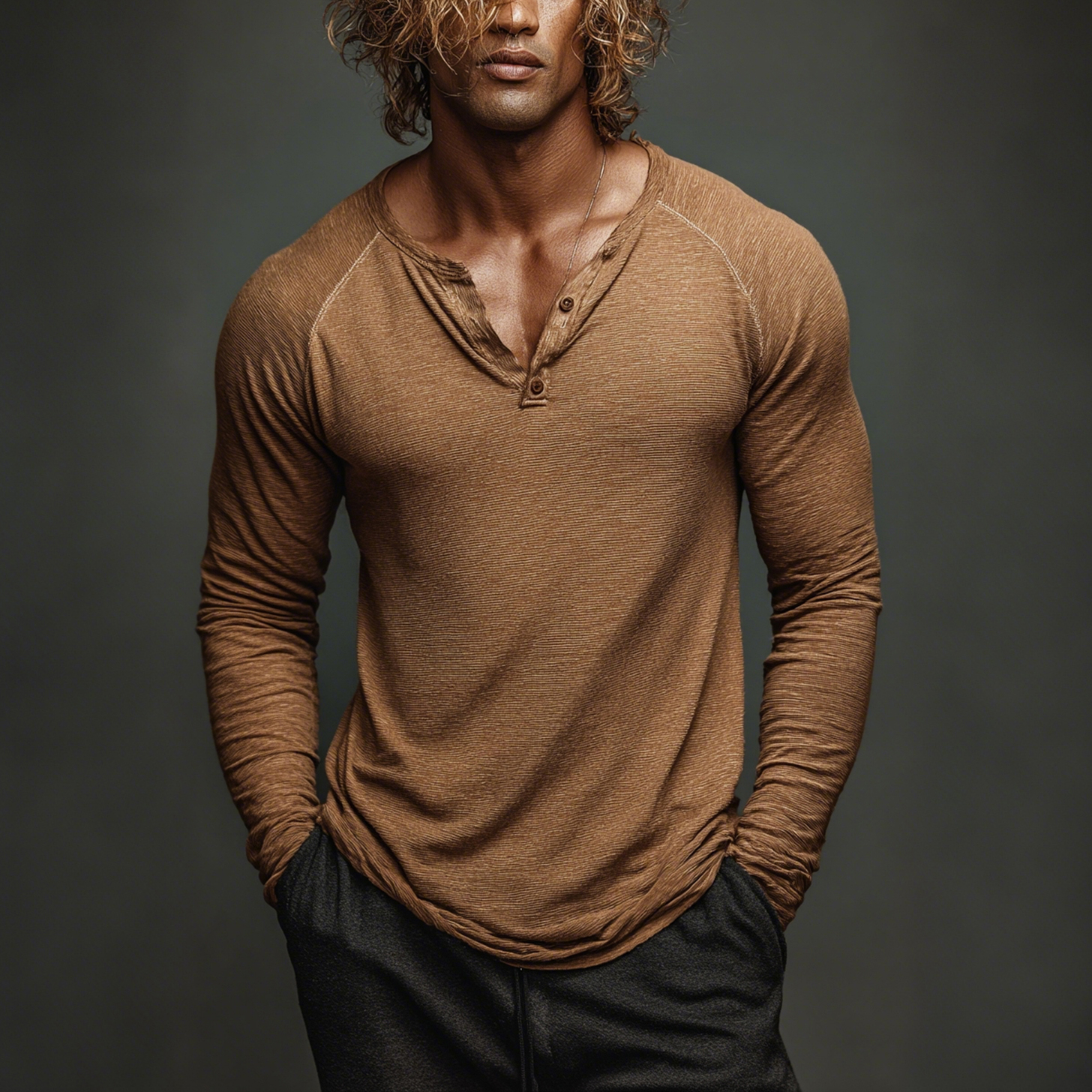 Deep V-Neck Long Sleeve Sheer Top for Men