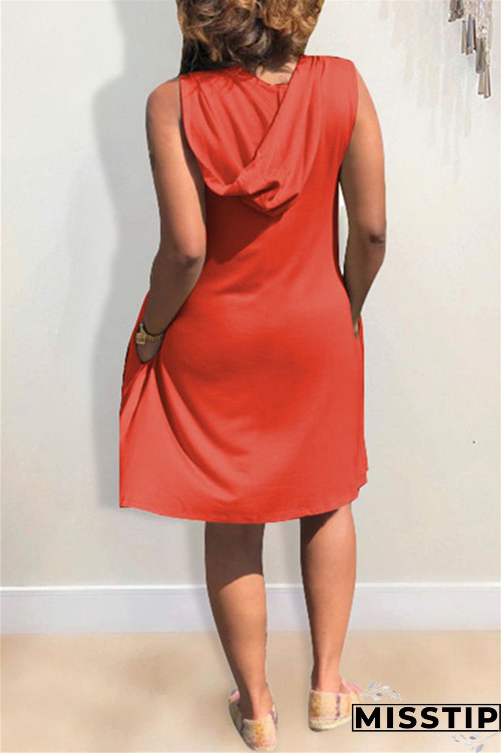 Burgundy Fashion Casual Letter Print Basic Hooded Collar Sleeveless Dress Dresses